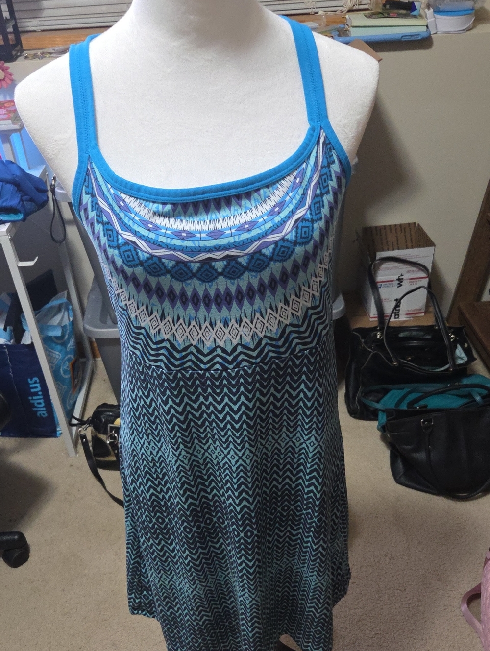 Prana  Blue Patterned Tank Dress